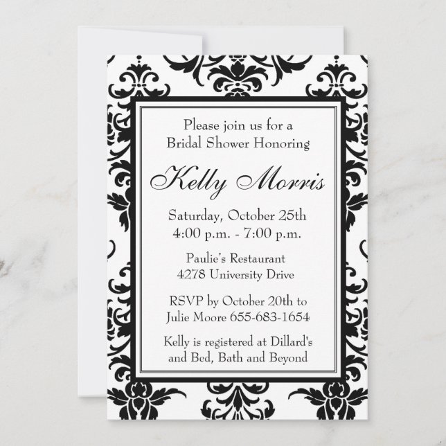 Elegant Damask Birthday or Shower Invitation (Front)