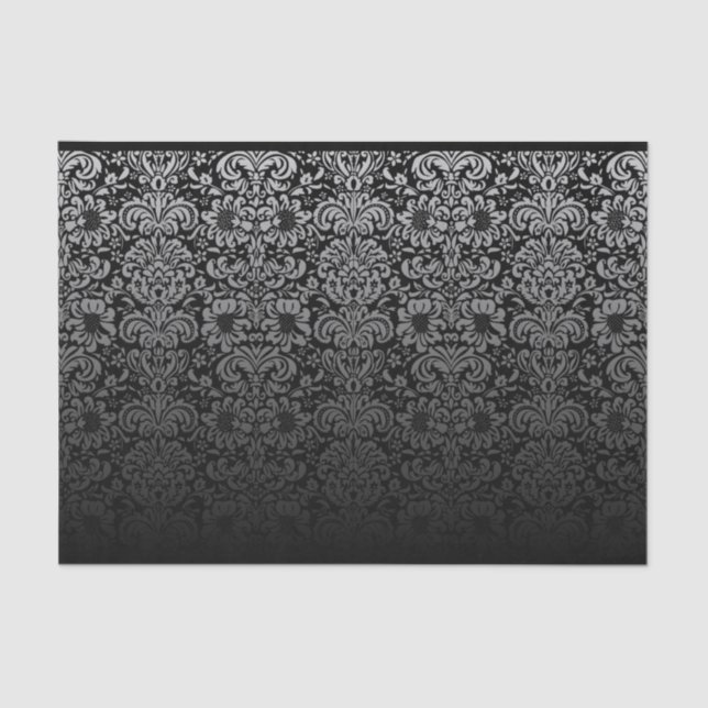 Elegant Damask (Black and Silver) Tissue Paper (Front)