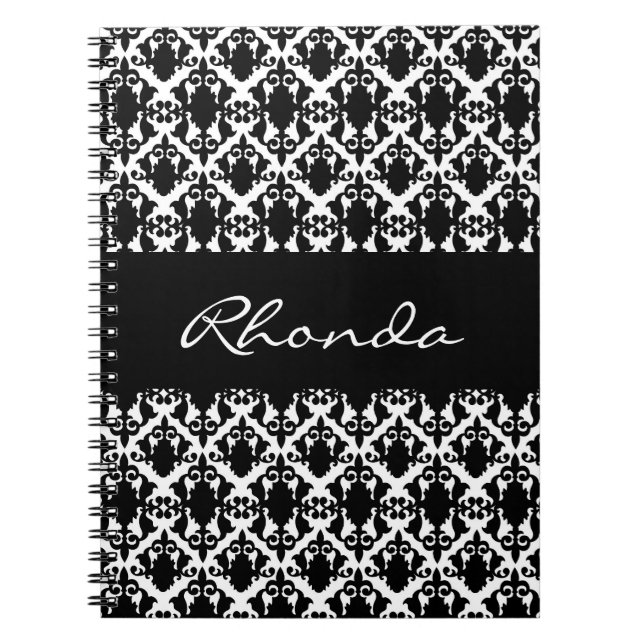 Elegant Damask Black and White Notebook (Front)