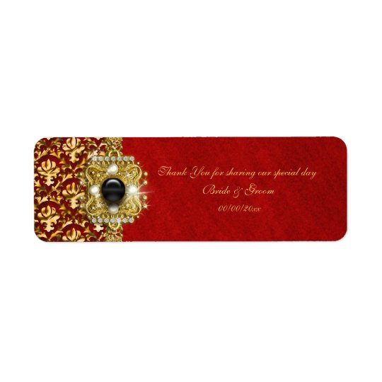 Elegant damask black red gold return address label