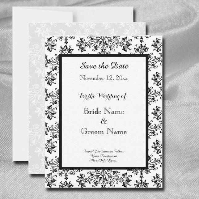 Elegant Damask Black White Custom Save the Date Invitation (Creator Uploaded)