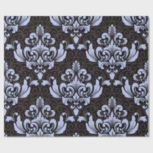 Elegant Damask blue and black wrapping paper roll