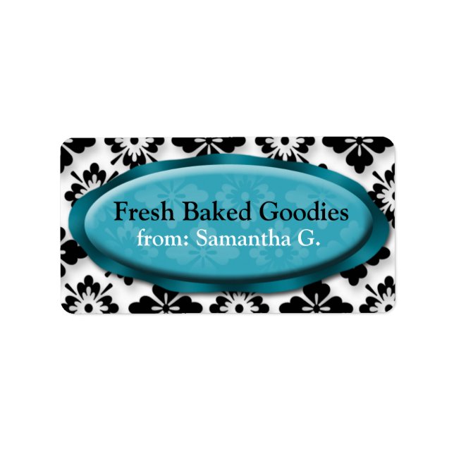 Elegant Damask Blue Baking Labels (Front)