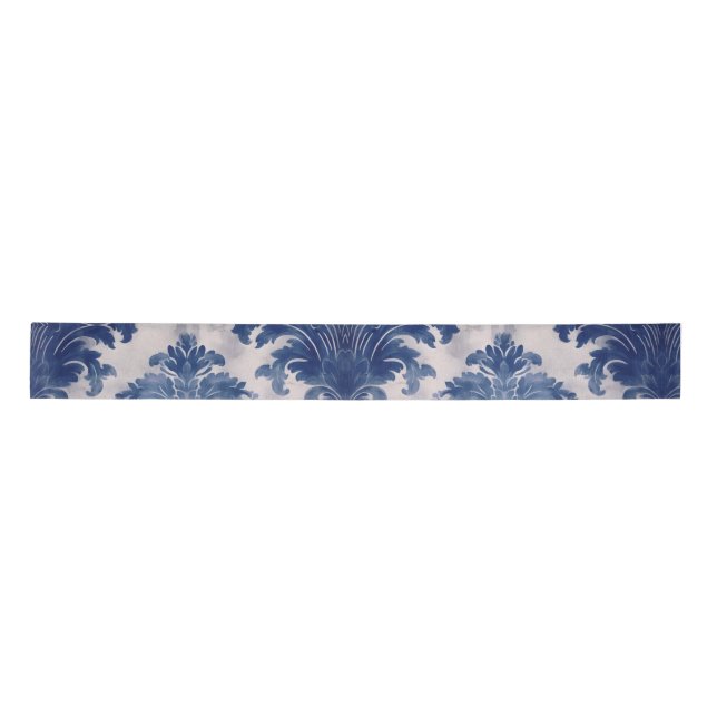 Elegant damask Blue toile de jouy monogram Satin Ribbon (Front)
