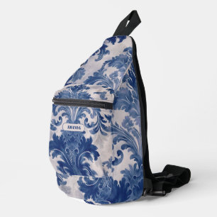Elegant damask Blue toile de jouy monogram Sling Bag