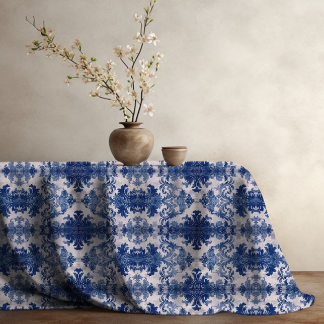 Elegant damask Blue toile de jouy monogram Tablecloth (Creator Uploaded)