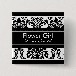 Elegant Damask Bridal Party - Flower Girl 15 Cm Square Badge