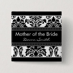Elegant Damask Bridal Party - Mother of the Bride 15 Cm Square Badge