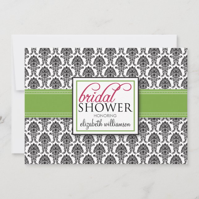 Elegant Damask Bridal Shower Invitation (lime) (Front)