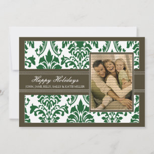 Elegant Damask Brown & Green 5x7 Happy Holidays Holiday Card