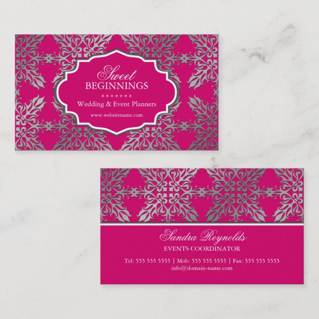 Elegant Damask Business Cards (Front/Back)