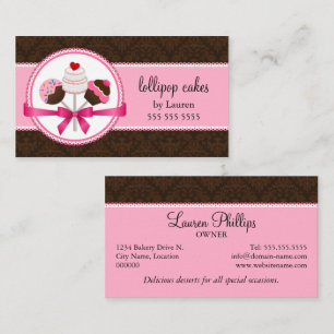 Elegant Damask Cake Pops Bakery Business Card