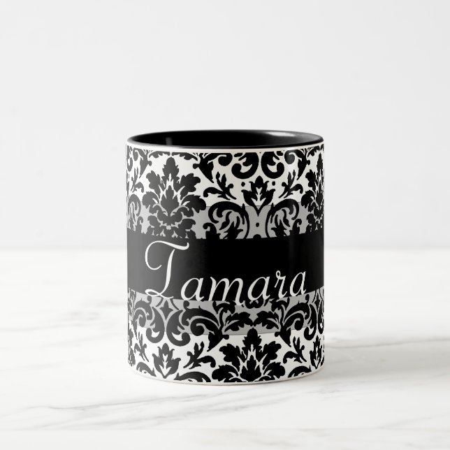Elegant damask calligraphy design Two-Tone coffee mug (Center)