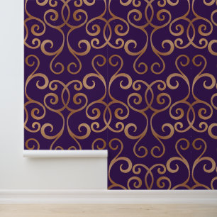 Elegant Damask Classy Luxury Rose Gold And Purple Wallpaper