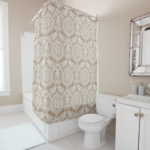 Elegant Damask Cream Beige Modern Pattern Shower Curtain
