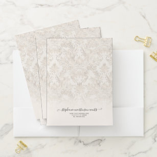 Elegant Damask Cream Design Business Professional Pocket Folder