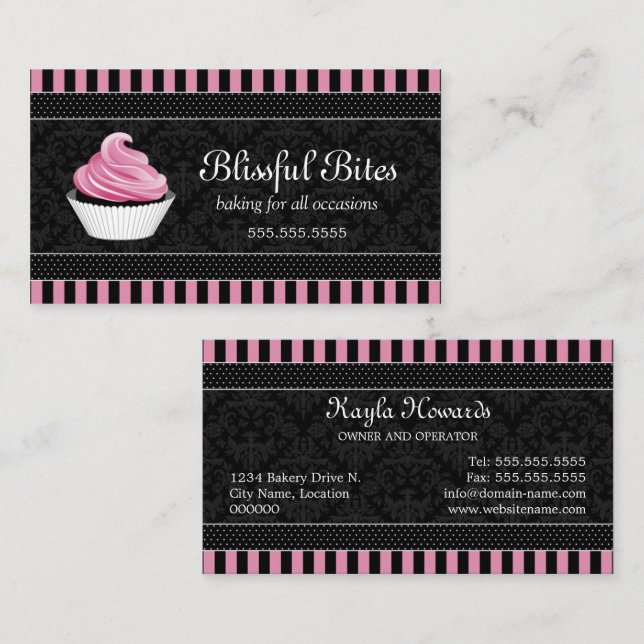 Elegant Damask Cupcake Bakery Business Card (Front/Back)