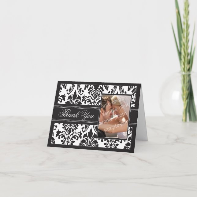 Elegant Damask Custom Thank You Card (black/white) (Front)
