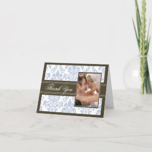 Elegant Damask Custom Thank You Card (ice/brown)