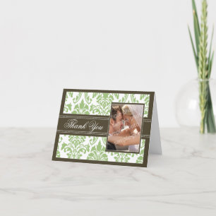 Elegant Damask Custom Thank You Card (sage/brown)