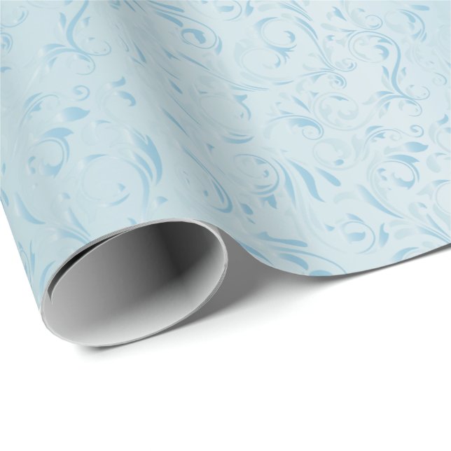 Elegant Damask Design | Baby Blue Wrapping Paper (Roll Corner)