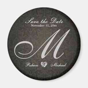 Elegant Damask Diamond Monogram Save the Date Magnet