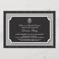 Elegant Damask Dinner Party Invitation (silver)