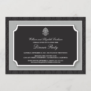 Elegant Damask Dinner Party Invitation (silver)