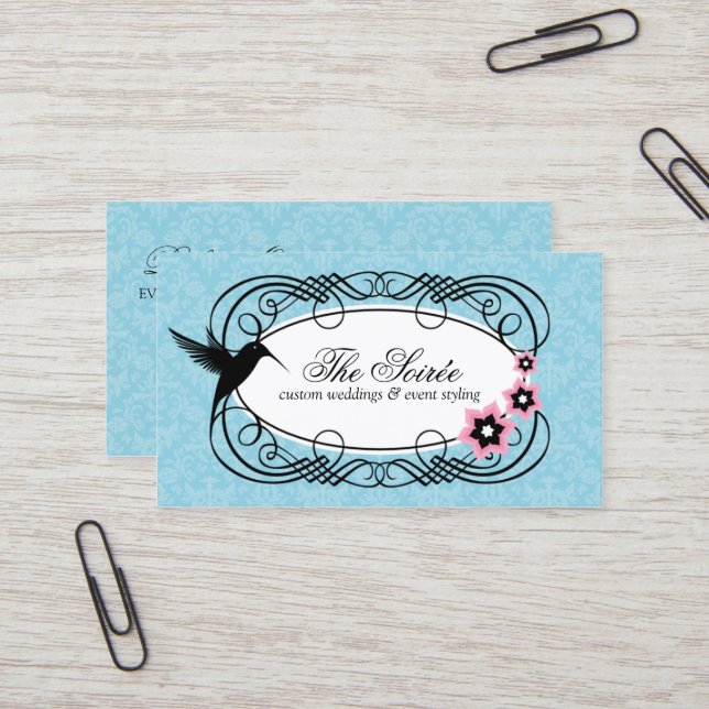 Elegant Damask Event Coordinator Business Card (Front/Back In Situ)
