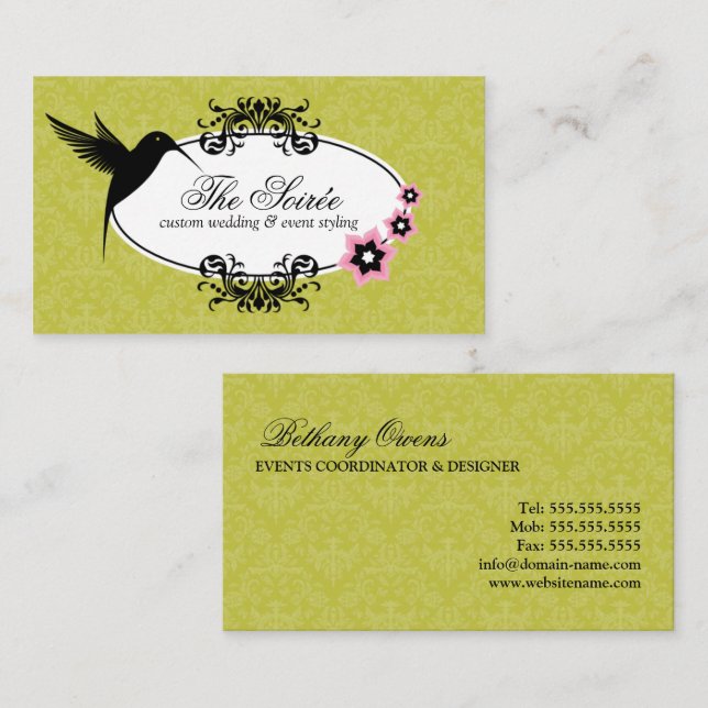 Elegant Damask Event Coordinator Business Card (Front/Back)