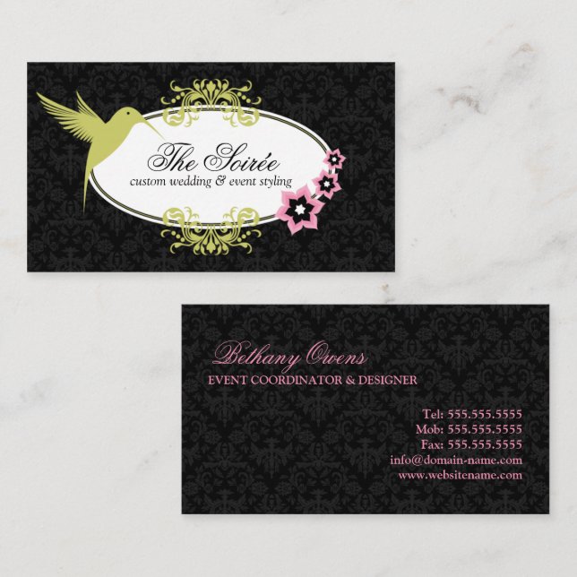 Elegant Damask Event Coordinator Business Card (Front/Back)