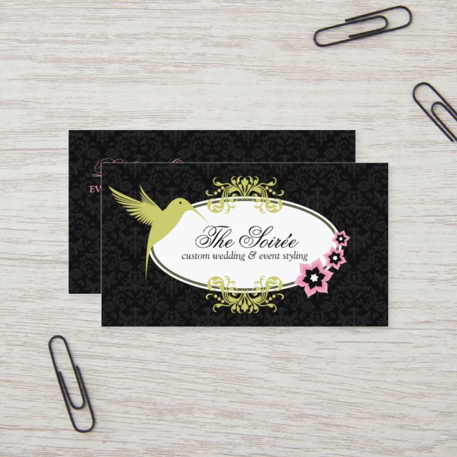 Elegant Damask Event Coordinator Business Card (Front/Back In Situ)