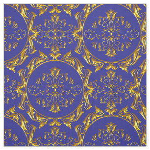 Elegant Damask Fabric Navy Blue
