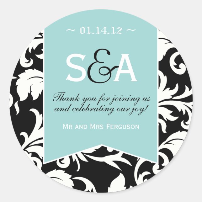 Elegant Damask Favour Stickers (Front)