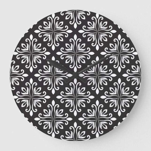 Elegant Damask: Floral Art Deco Large Clock (Front)
