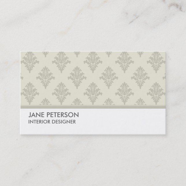 Elegant Damask Floral Pattern Interior Designer Business Card (Front)