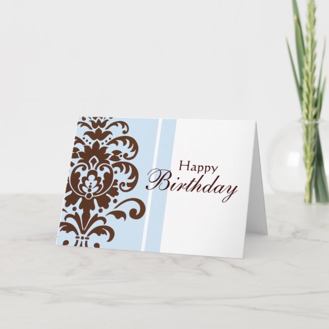 Elegant Damask for Happy Birthday - Customised Card (Front)