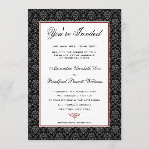 Elegant Damask Formal Wedding Invitation :: black