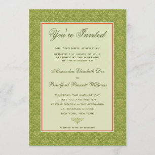 Elegant Damask Formal Wedding Invitation :: olive