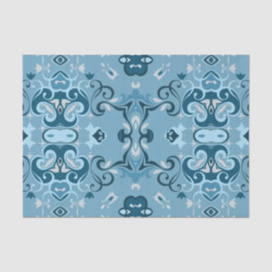 Elegant Damask Frosty Blue Winter Mosaic Pattern  Tissue Paper