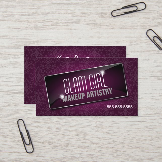 Elegant Damask Glass Jewel and Sparkles Business Card (Front/Back In Situ)