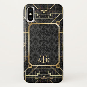 Elegant Damask Gold Art Deco Custom Monogram iPhone X Case