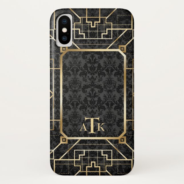 Elegant Damask Gold Art Deco Custom Monogram Case-Mate iPhone Case (Back)