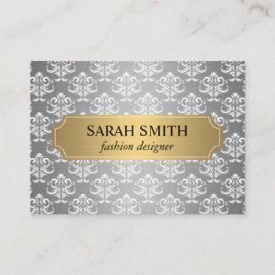 Elegant Damask / Gold Silver Metallic Business Card