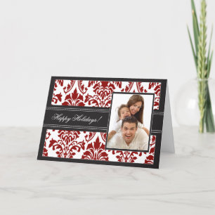 Elegant Damask Happy Holidays Card (black/red)