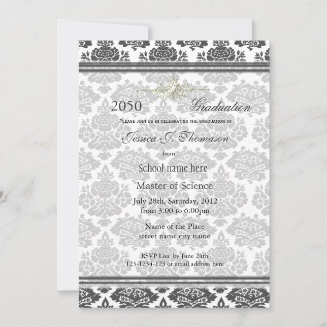 Elegant damask high achievement graduation invitation (Front)