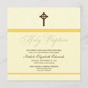 Elegant Damask Holy Baptism Invitation (yellow)