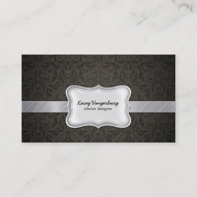 Elegant Damask Interior Design Business Cards (Front)