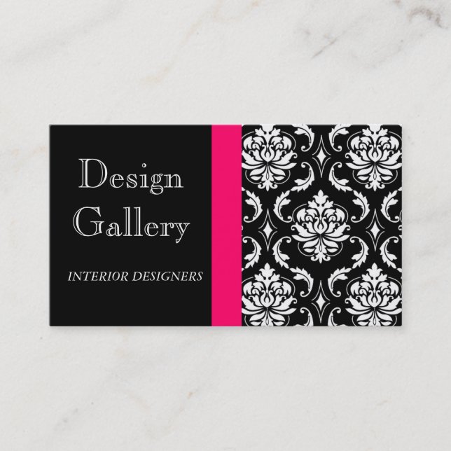 Elegant Damask Interior Designer Business Card (Front)