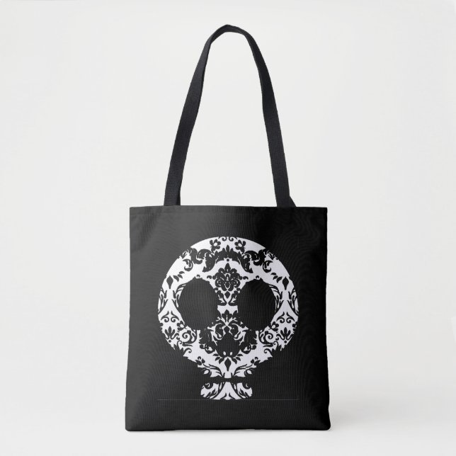 Elegant Damask Lace Goth Skull Tote Bag (Front)